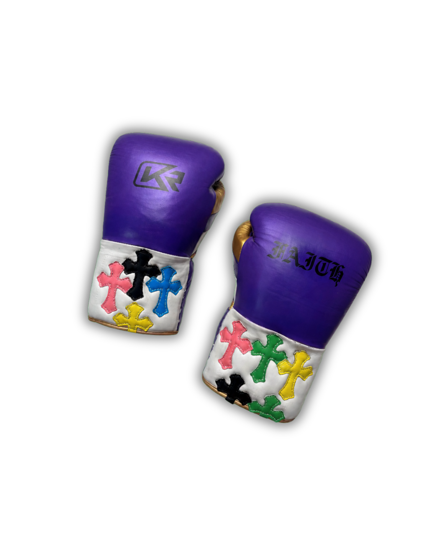 Close-up of hand-painted detailing on custom boxing gloves.